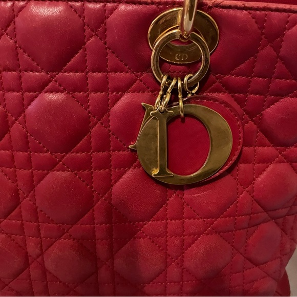 Pre loved Lady Dior Christian Dior Red lamb skin bag - Picture 3 of 15